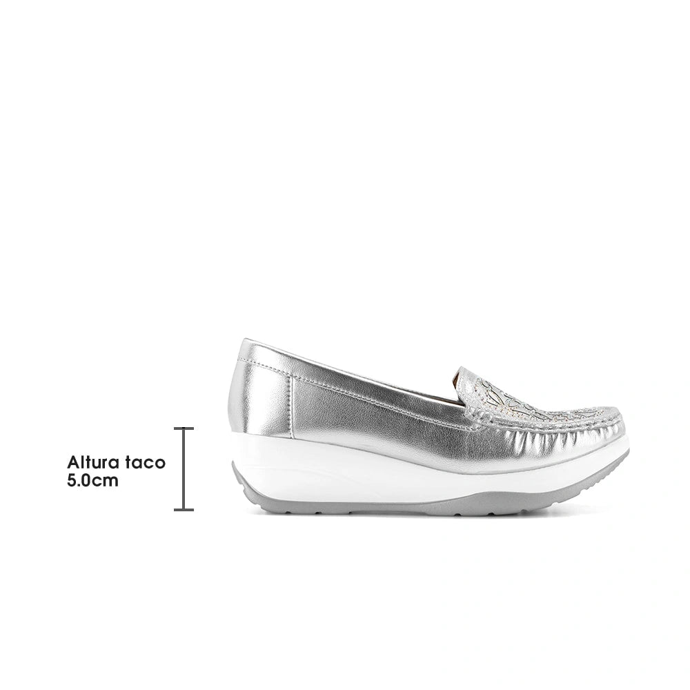 Mocasin Mujer Zoelia Plateado Weide