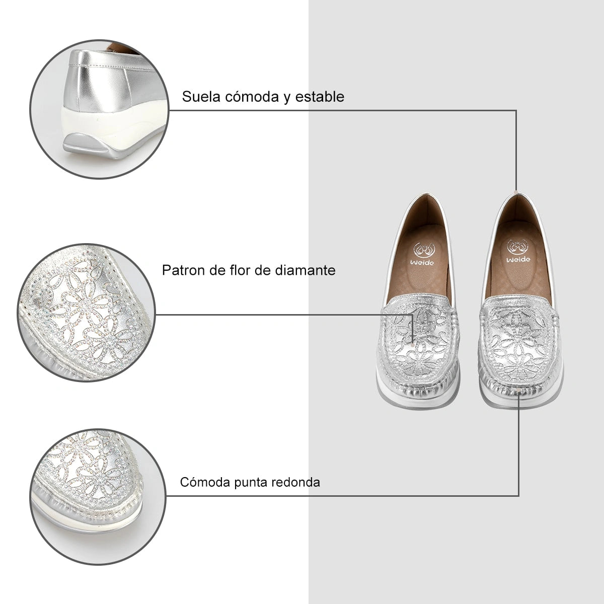 Mocasin Mujer Zoelia Plateado Weide