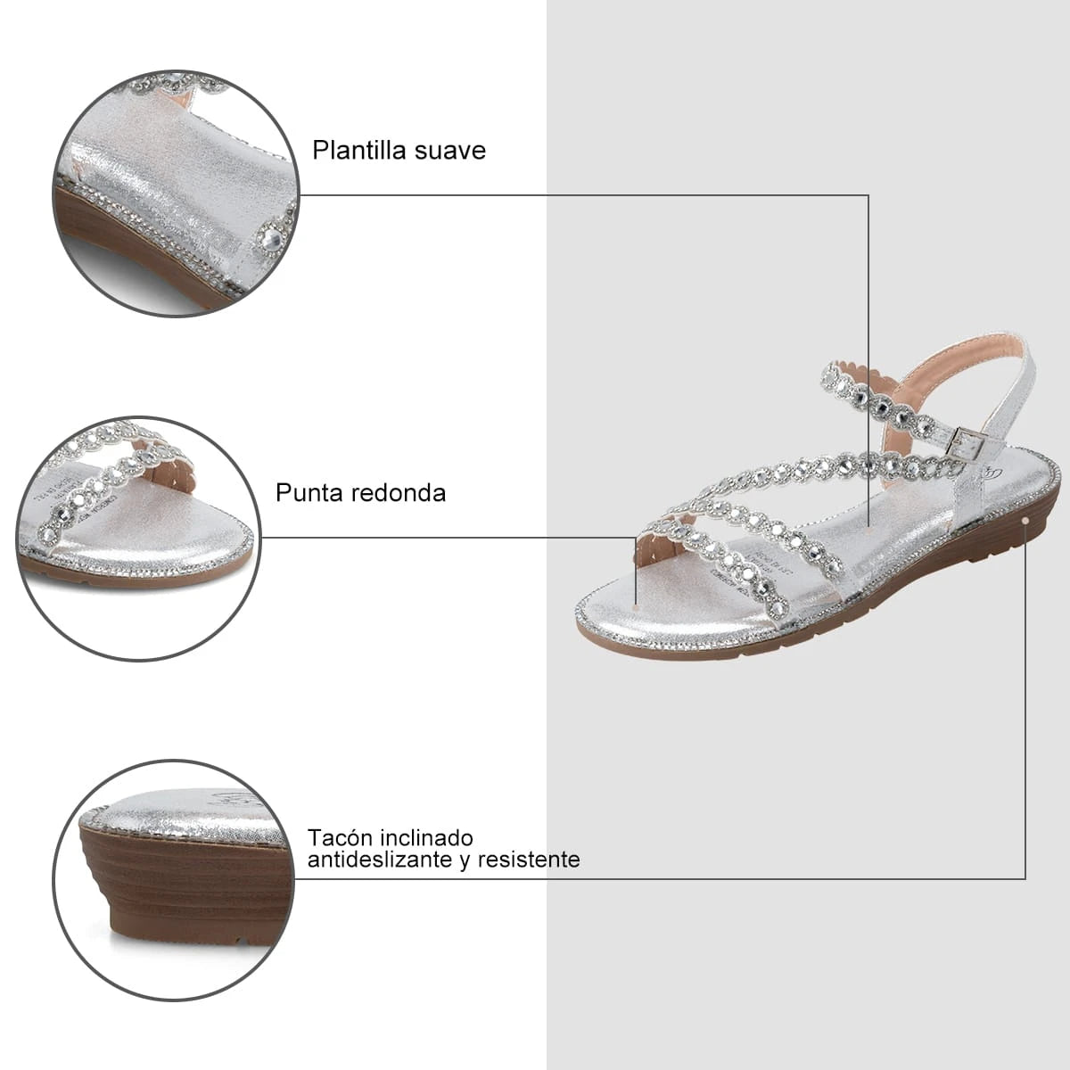 Sandalias Mujer Priscila Plateado Weide