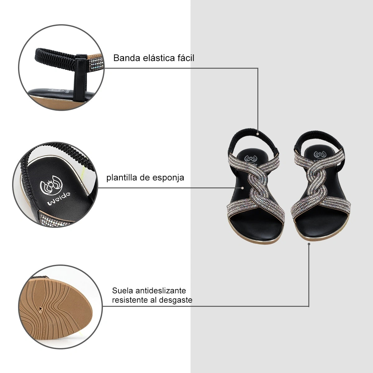 Sandalias Mujer Juana Negro Weide