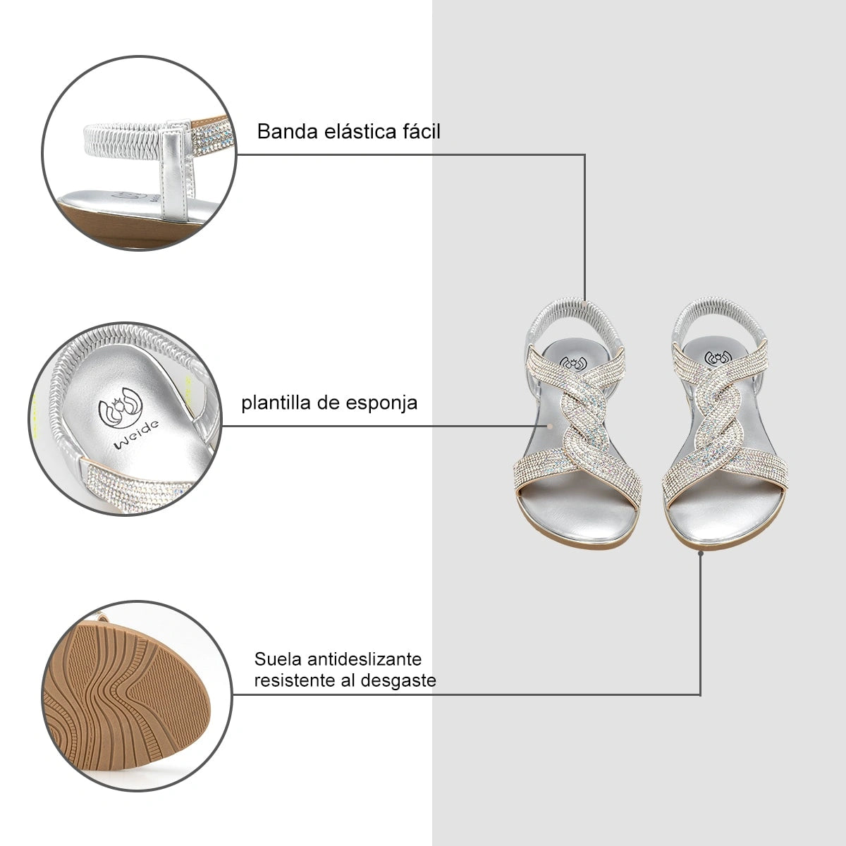 Sandalias Mujer Juana Plateado Weide