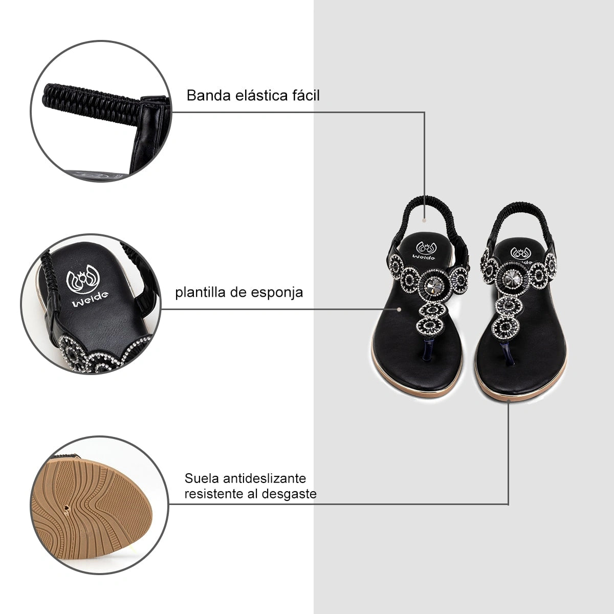 Sandalias Mujer Luisa Negro Weide
