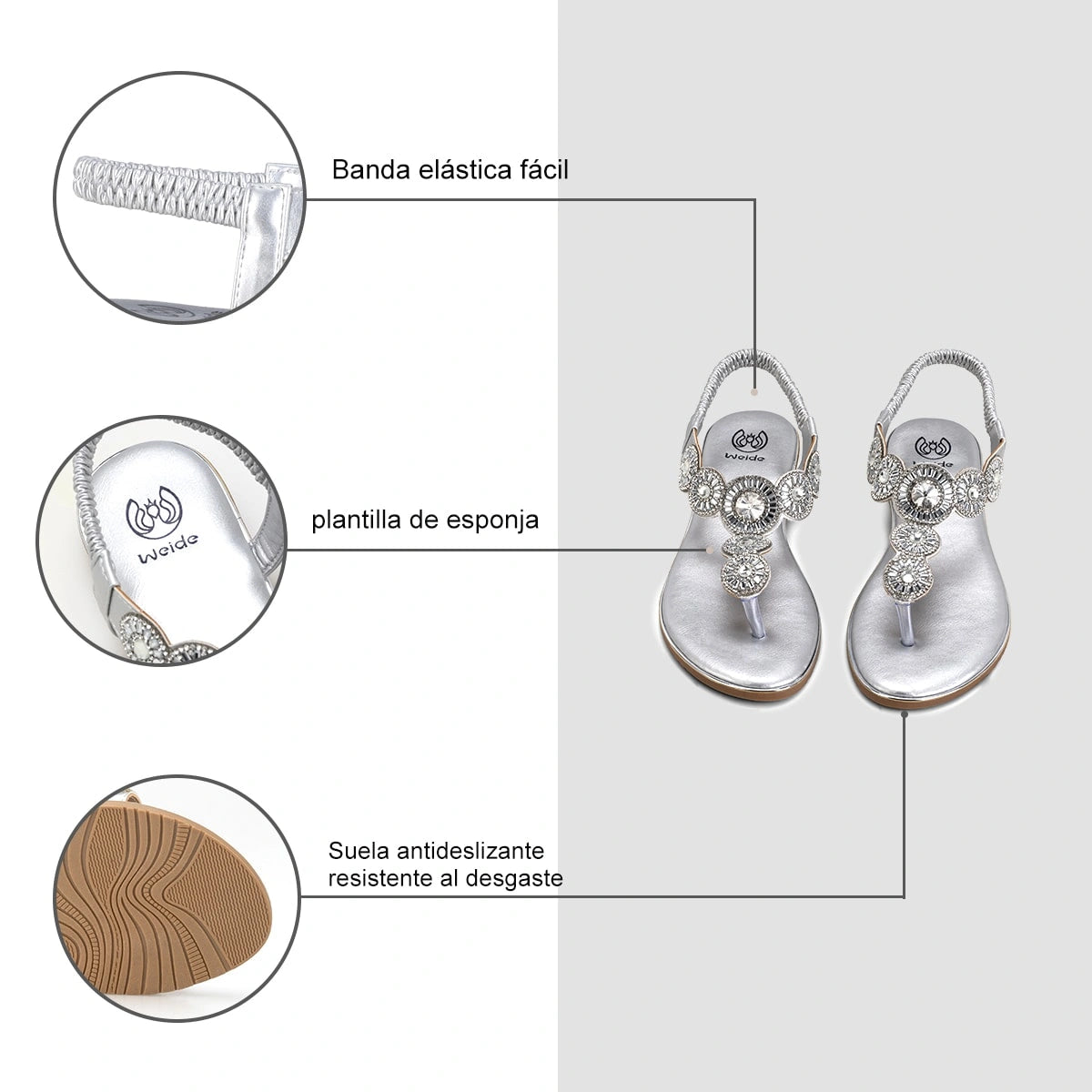 Sandalias Mujer Luisa Plateado Weide