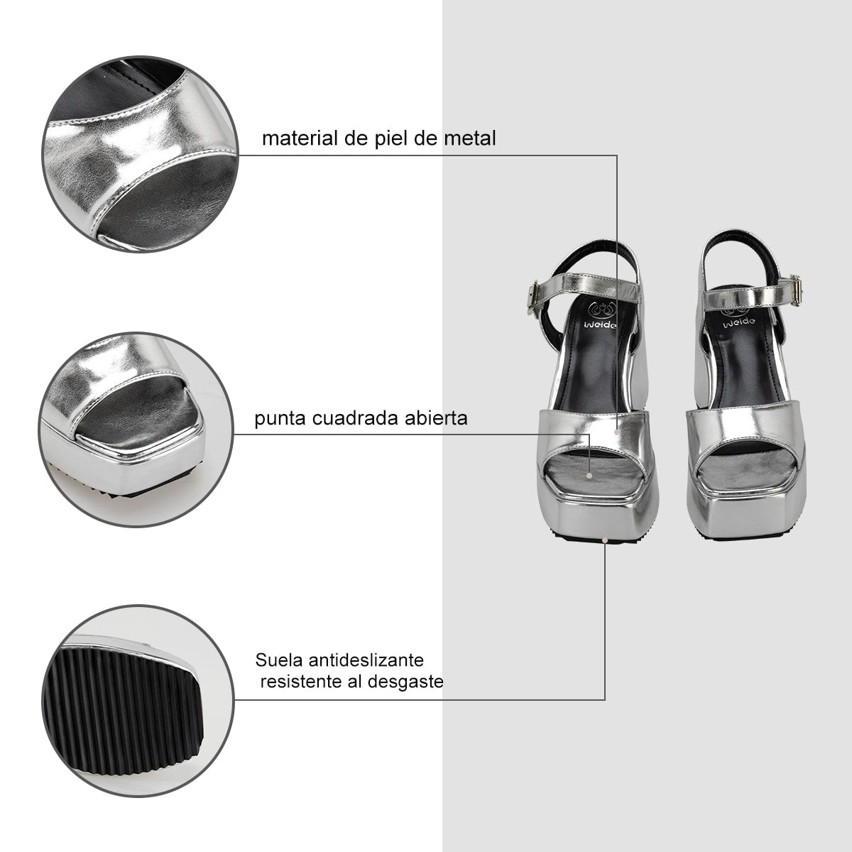Sandalias Mujer Adelaida Plateado Weide