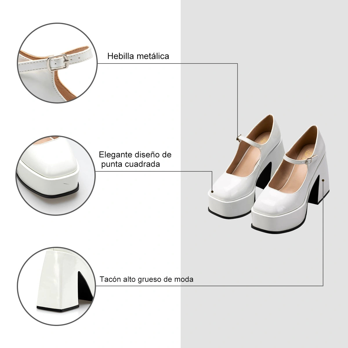 Zapatos Mary Jane Mujer Amapola Blanco Weide