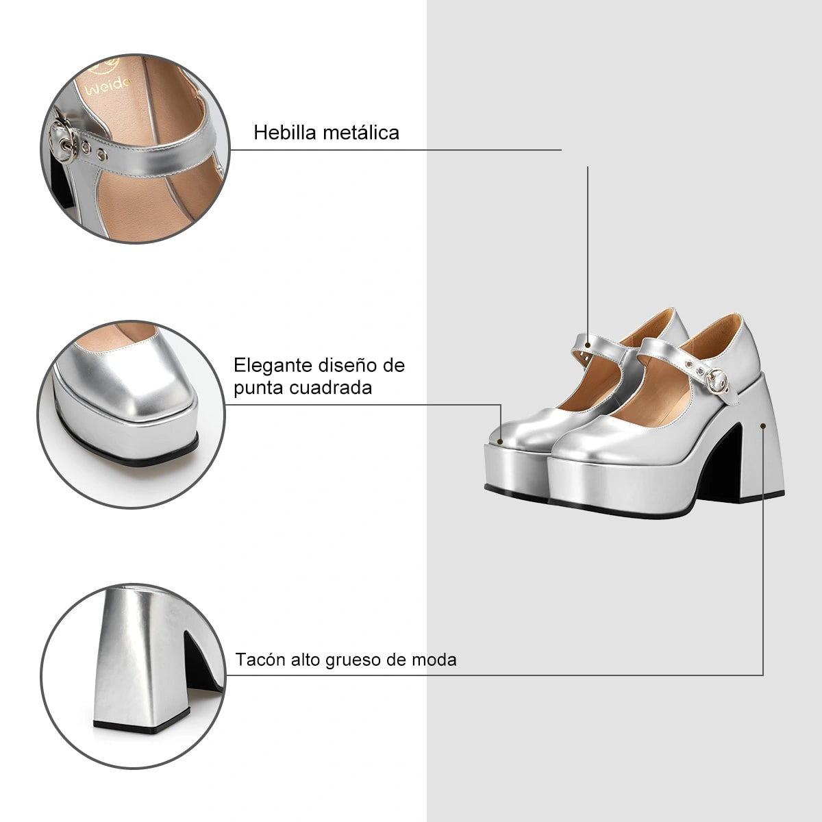 Zapatos Mary Jane Mujer Amaya Plateado Weide