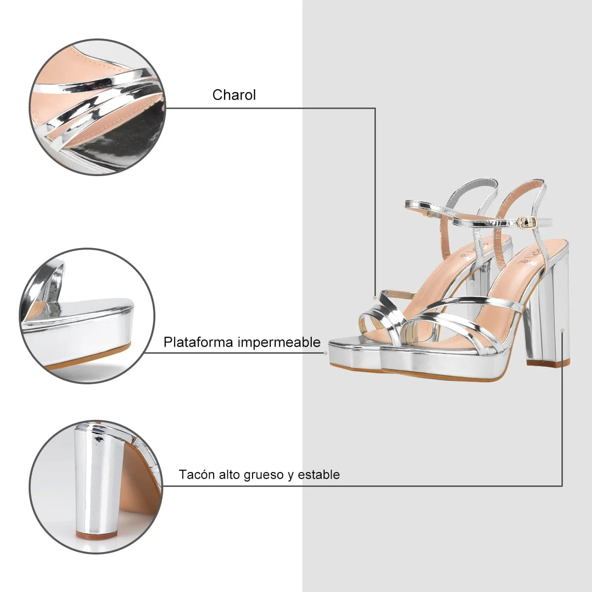 Sandalias Mujer Zulema Plateado Weide