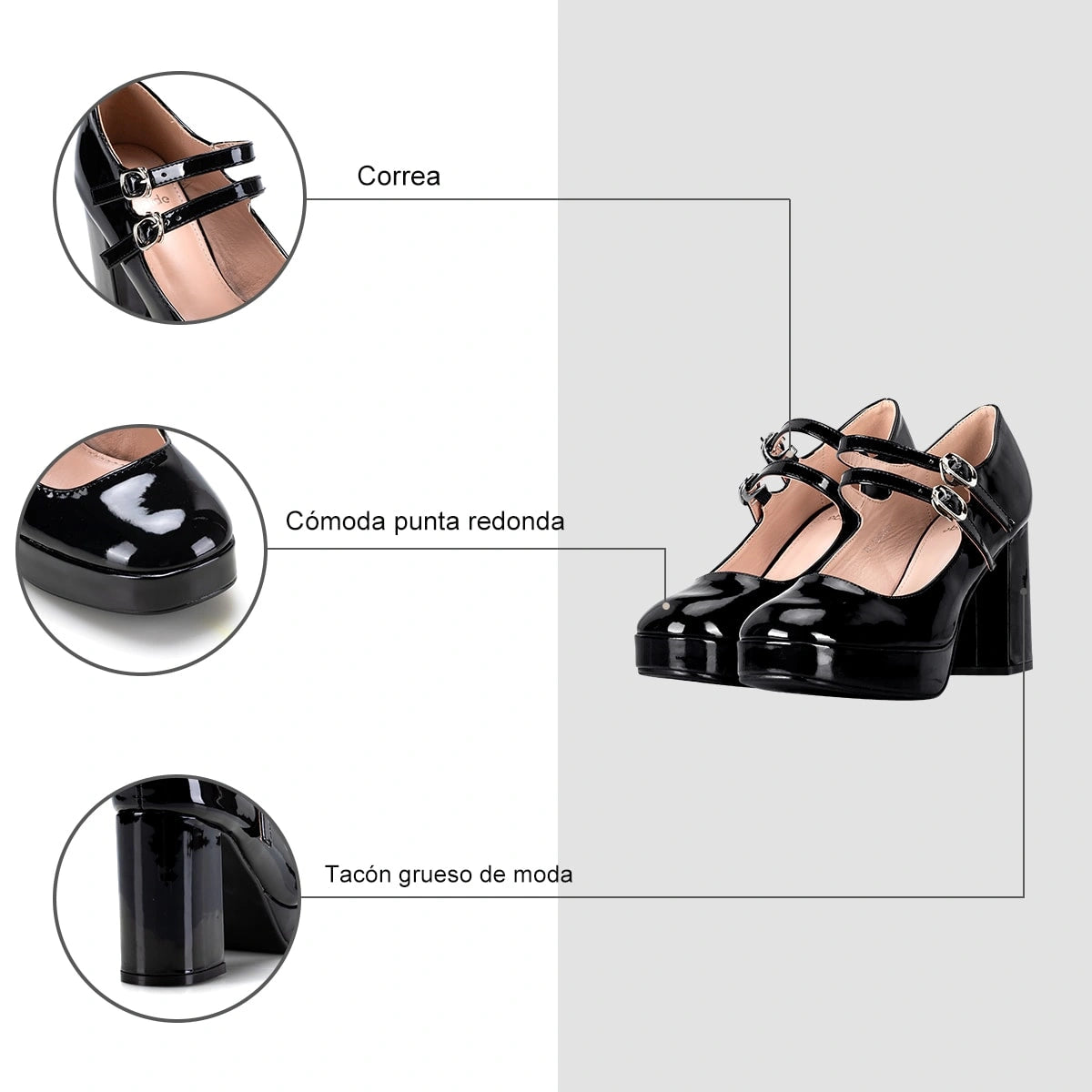 Zapatos Mary Jane Mujer Benita Negro Weide