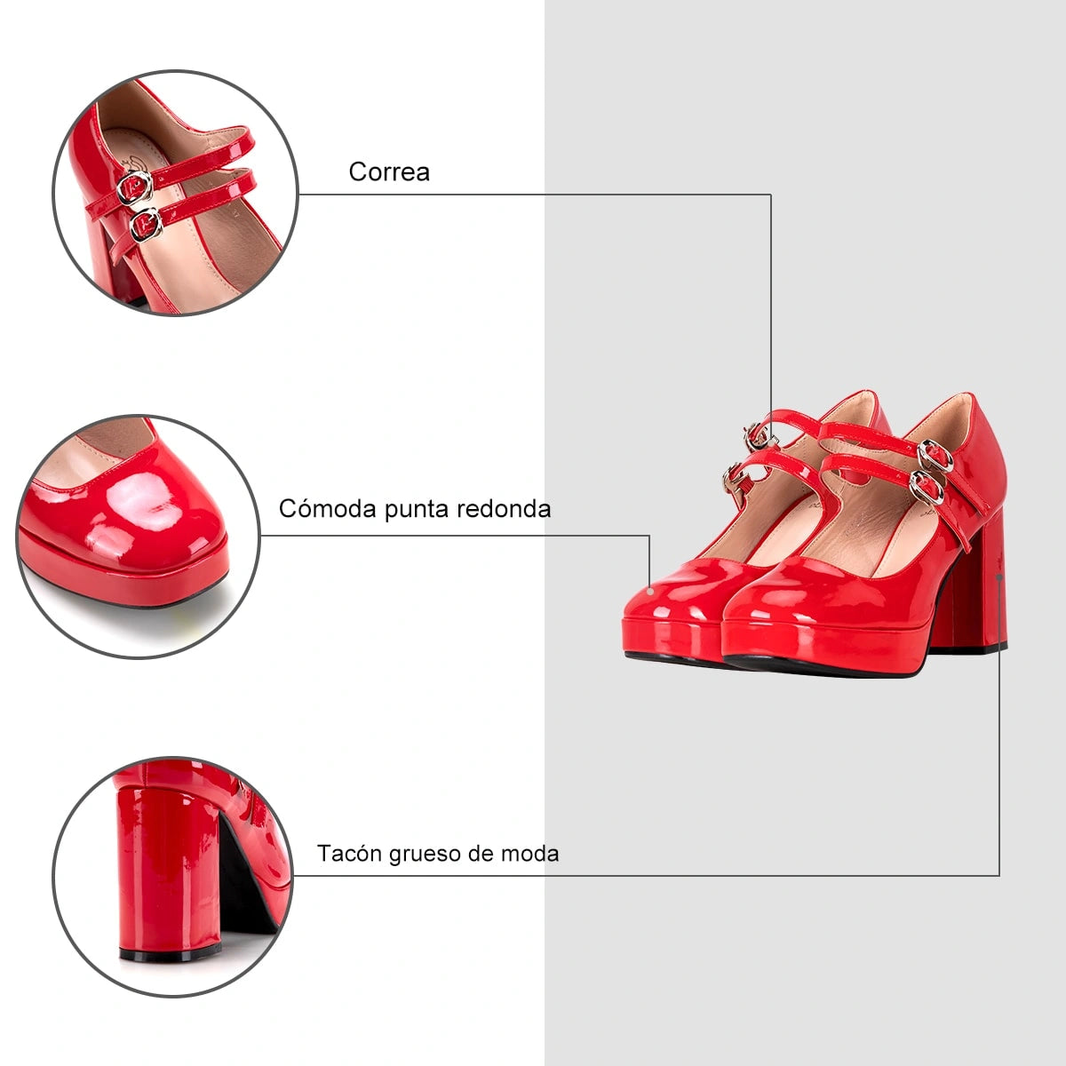 Zapatos Mary Jane Mujer Benita Rojo Weide