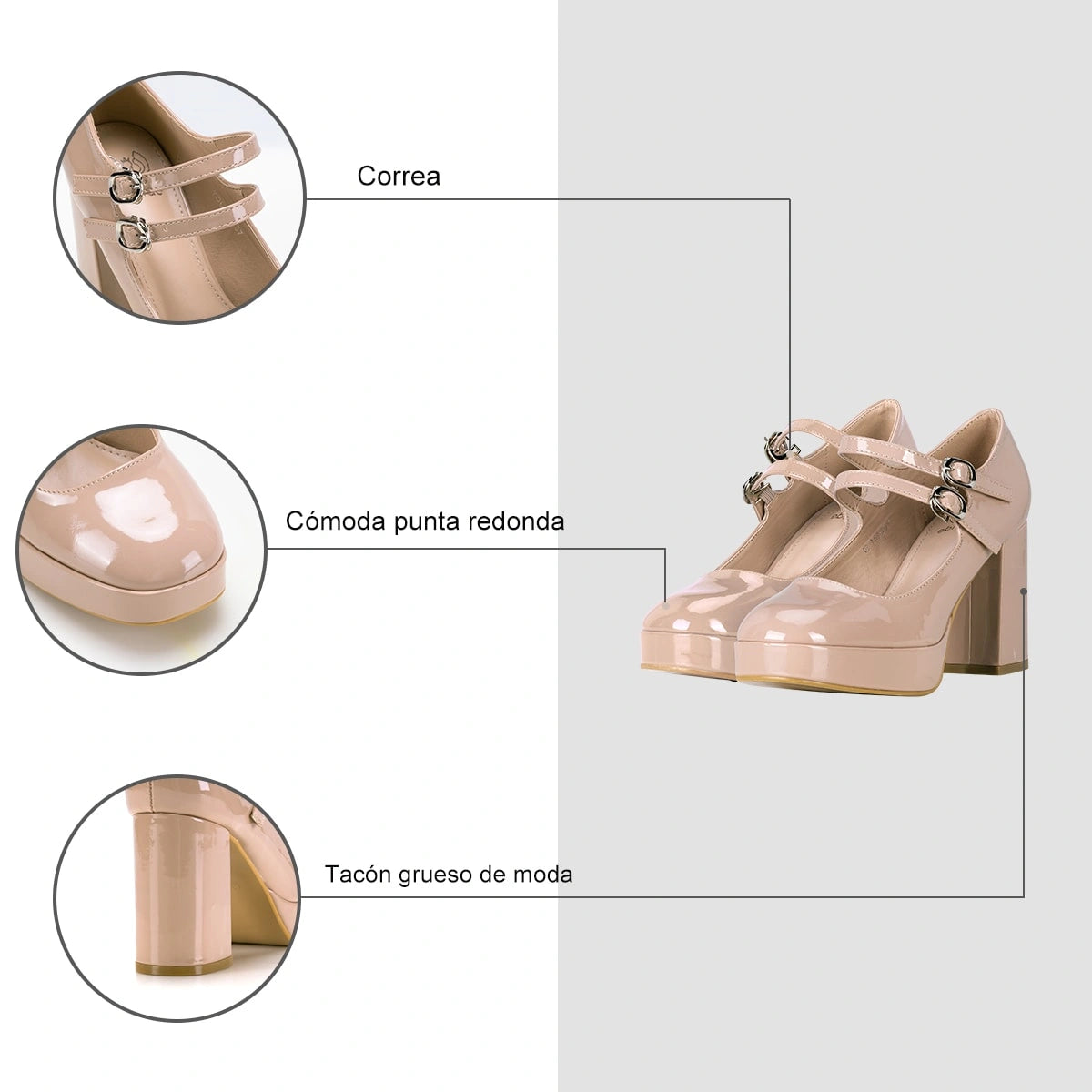 Zapatos Mary Jane Mujer Benita Rosado Weide