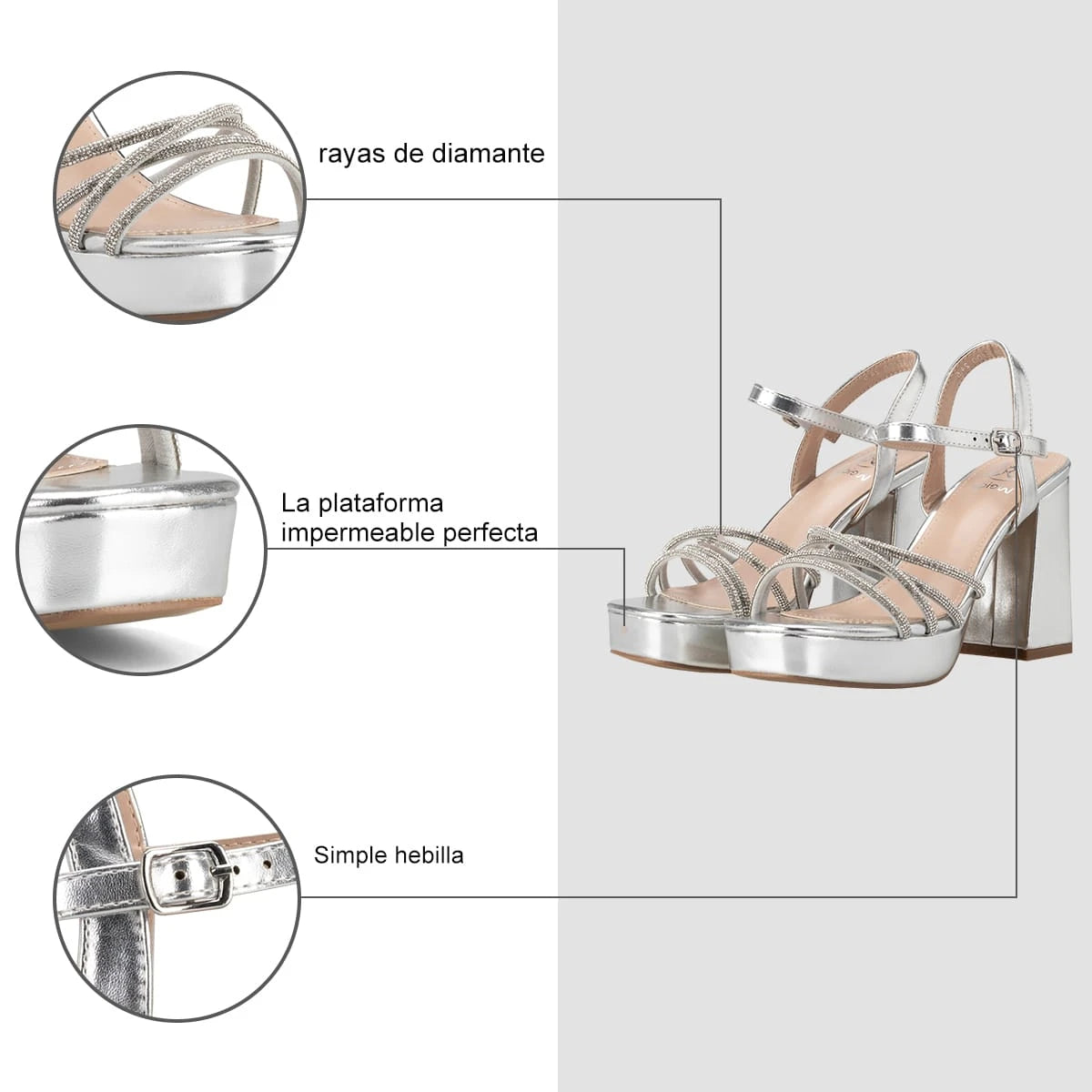 Sandalias Fiesta Mujer Agustina Plateado Weide