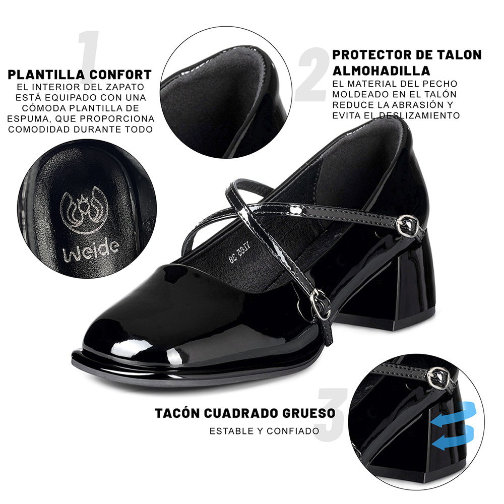 ZAPATOS MARY JANE MUJER NEGRO WEIDE YL65